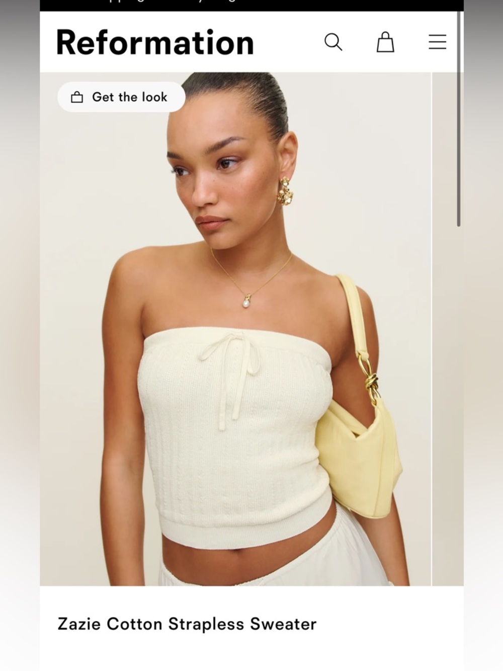 Reformation Cream Strapless Cotton Knit Crop Top